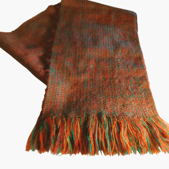 Handwoven Accessories - Wool Fringe Scarf Handwoven Multicolor Red green